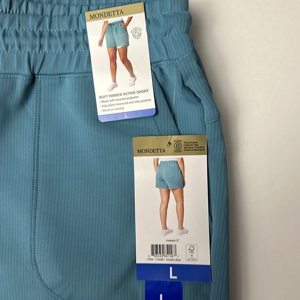 Mondetta-Women’s Blue Scuba Short Ribbed Active Short Size L NEW WITH TAGS. - Picture 7 of 16